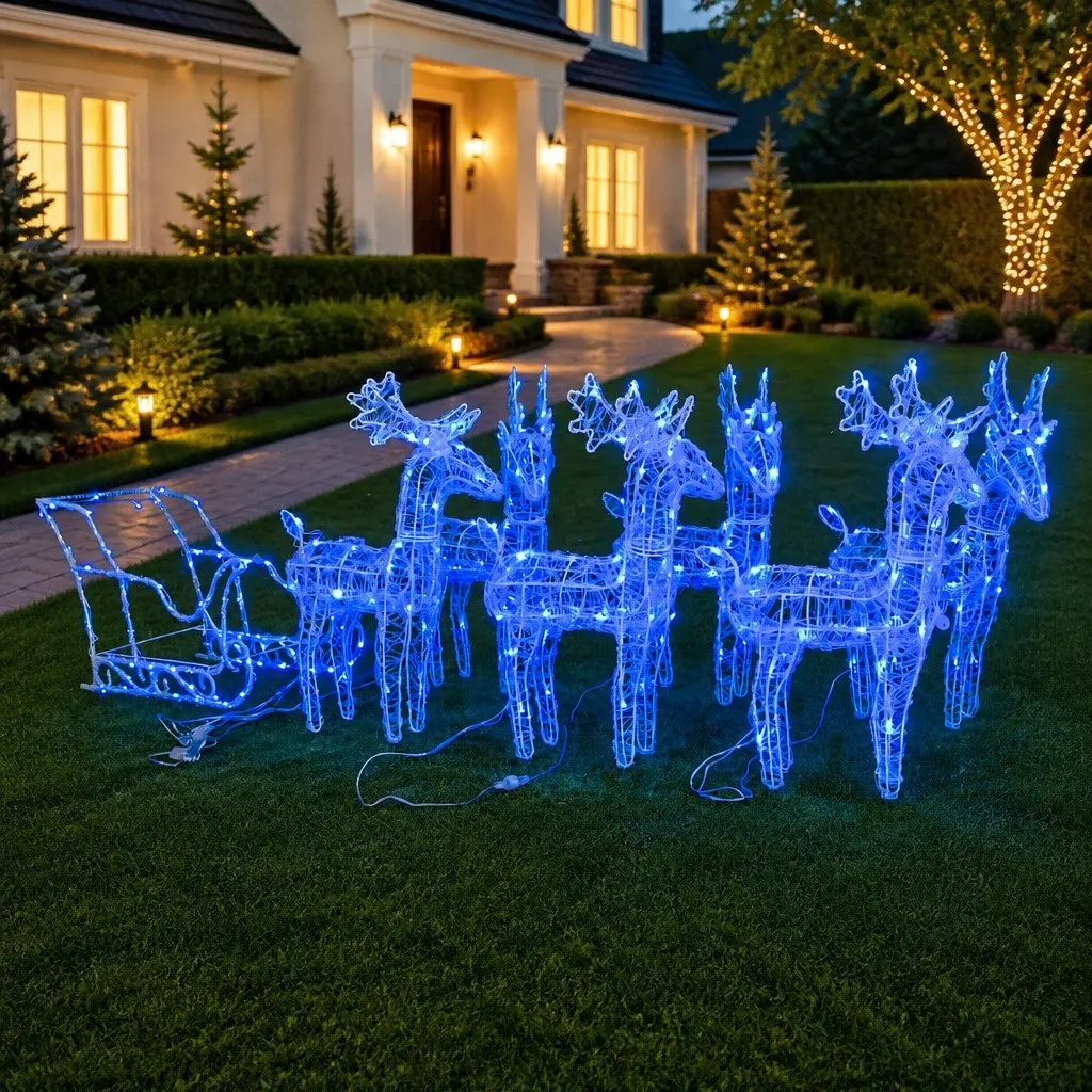 320 LED Light Reindeer Sleigh Yard Decoration