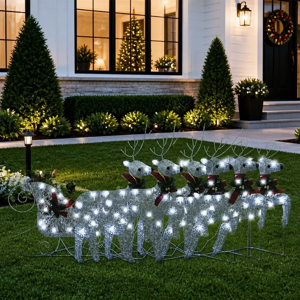 Christmas Decoration Reindeer Sleigh Indoor Outdoor 140 LED Lights