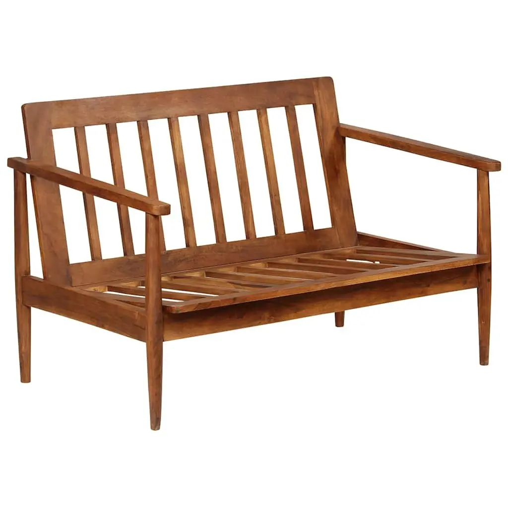 2 Piece Sofa Set Living Room Brown Real Leather Solid Acacia Wood