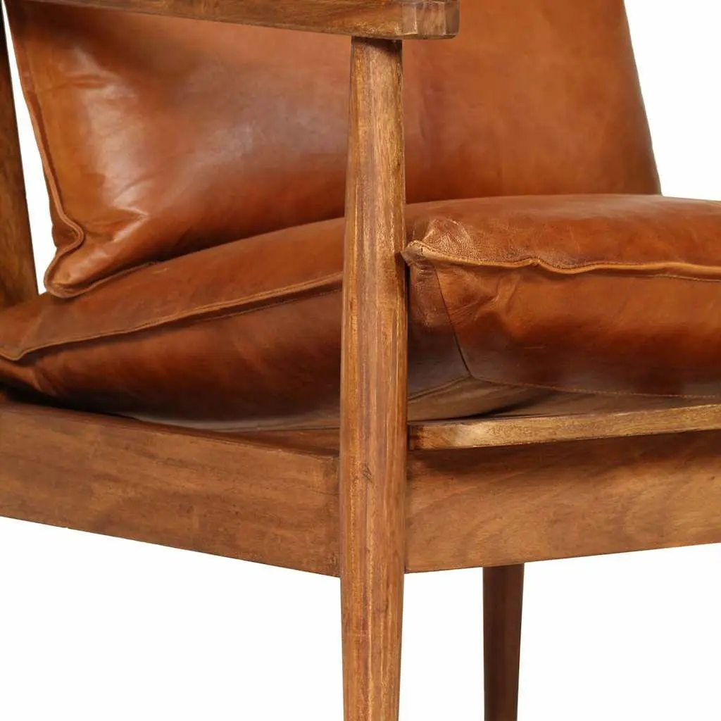 2 Piece Sofa Set Living Room Brown Real Leather Solid Acacia Wood