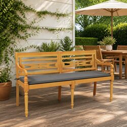 150cm Wooden Outdoor Bench with Cushion and Armrests