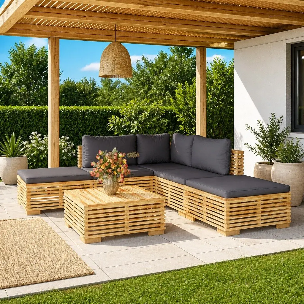 6 Piece Garden Lounge Set Outdoor Furniture Teak
