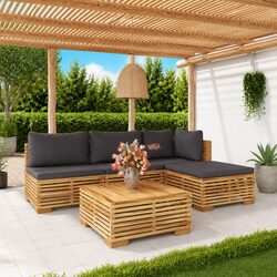 5 Piece Garden Lounge Set: Solid Teak Wood Outdoor Furniture