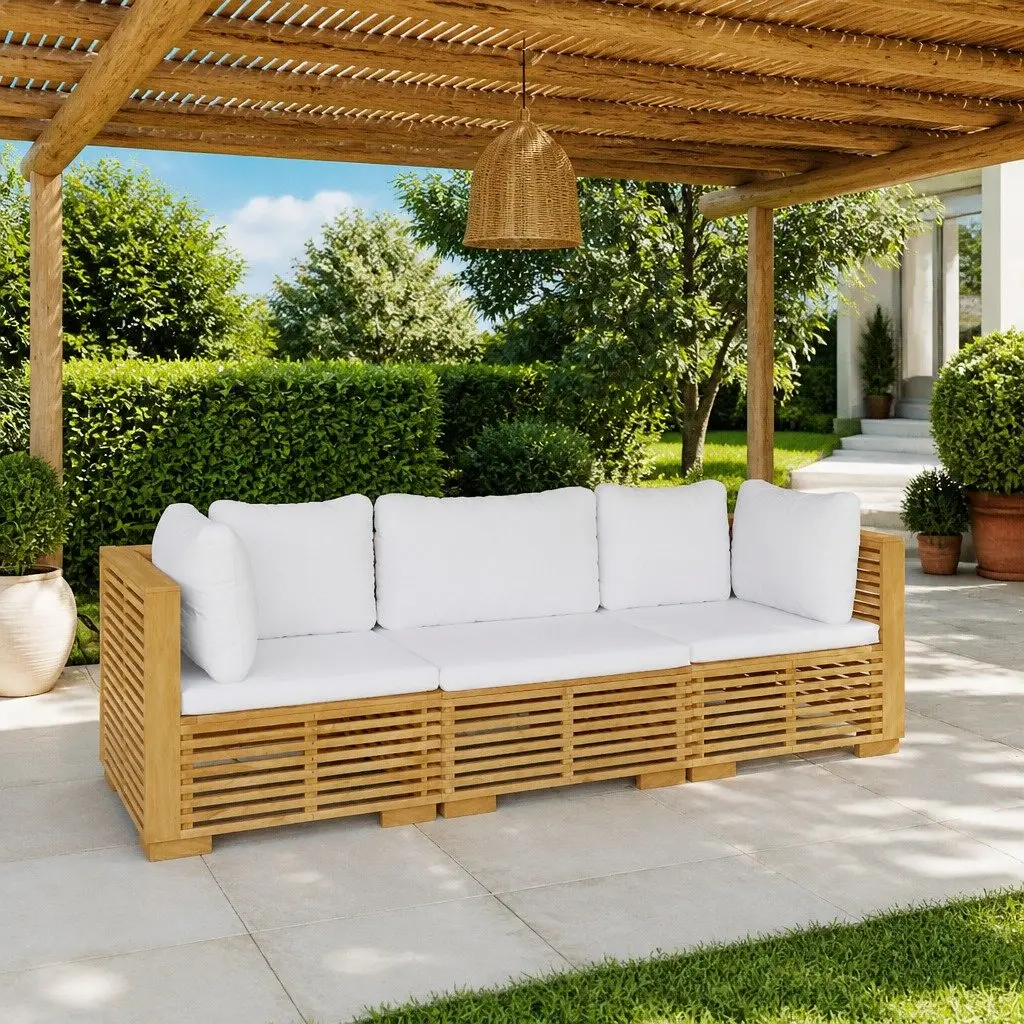 Garden Lounge Set 3 Piece Outdoor Furniture Teak Wood Cushions Patio
