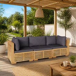 3 Piece Garden Lounge Set - Solid Teak Wood, Brown