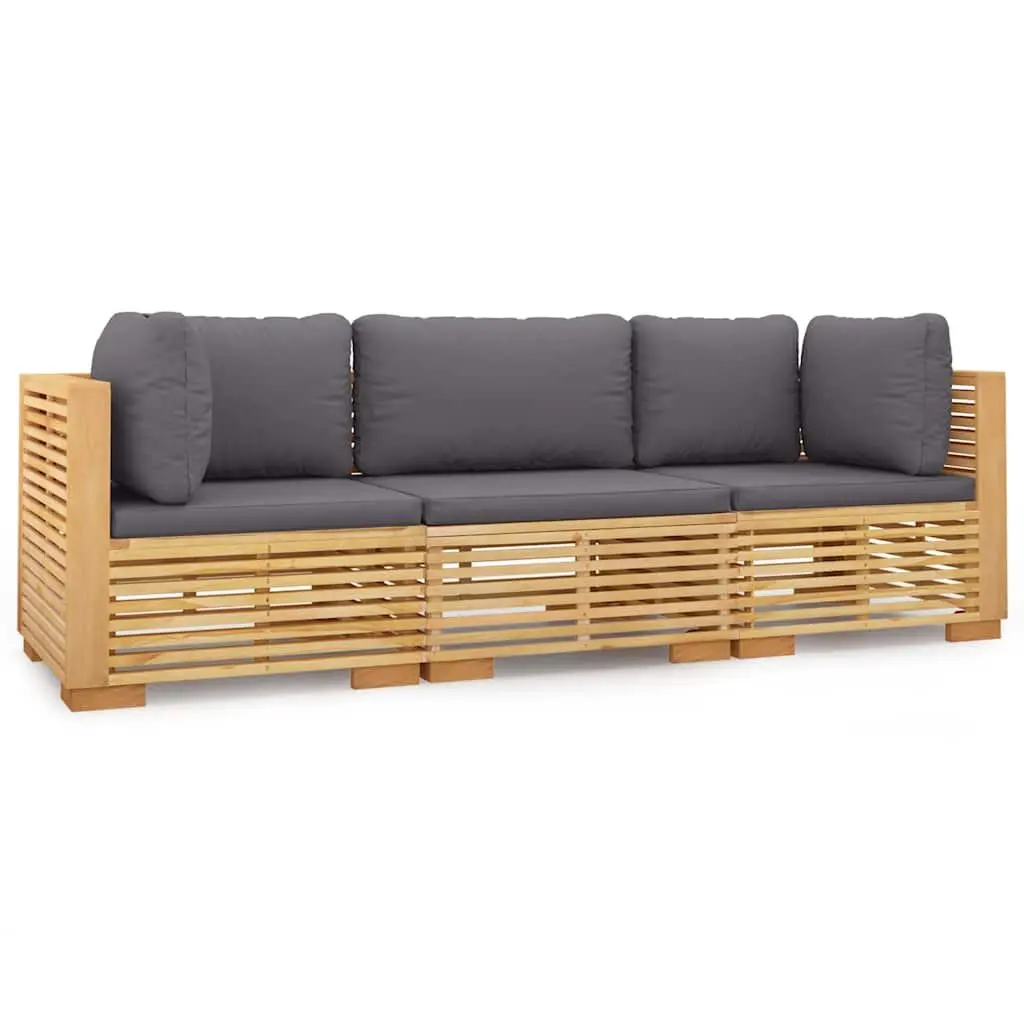 3 Piece Garden Lounge Set Outdoor Furniture with Cushions Solid Wood Teak Brown