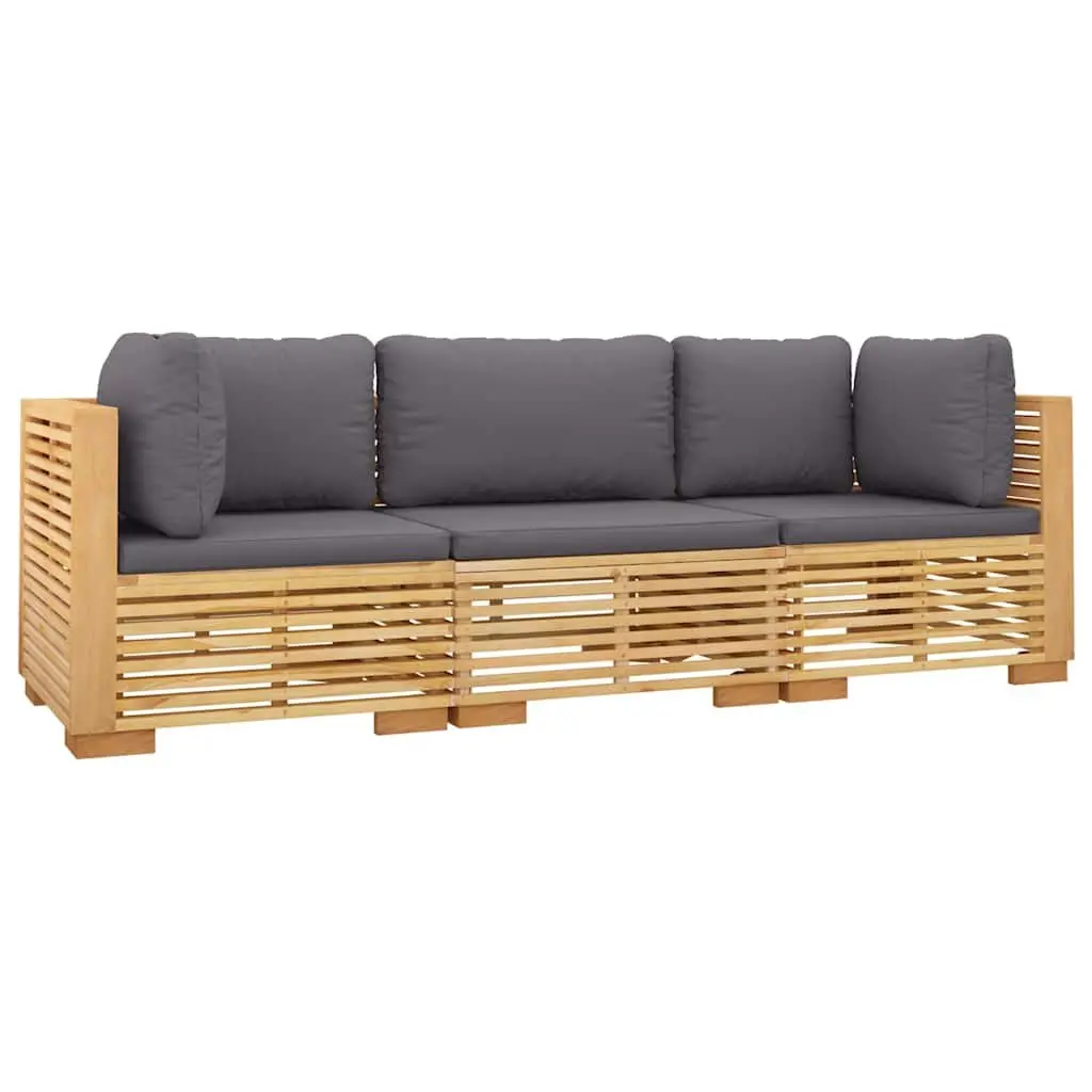 3 Piece Garden Lounge Set Outdoor Furniture with Cushions Solid Wood Teak Brown