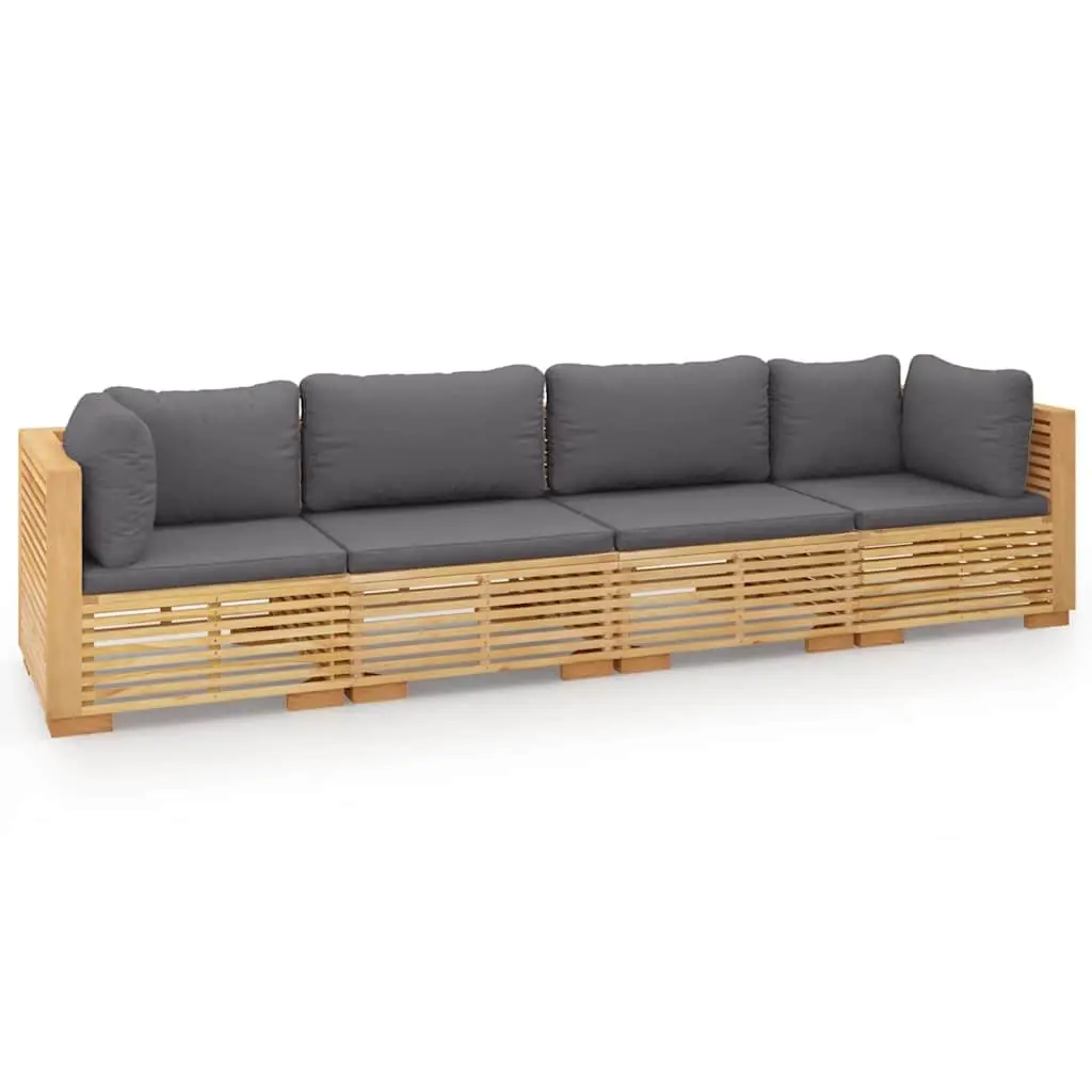 Teak Wood Garden Lounge Set 4 Piece Outdoor Furniture with Cushions Brown