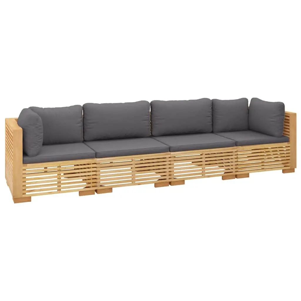 Teak Wood Garden Lounge Set 4 Piece Outdoor Furniture with Cushions Brown