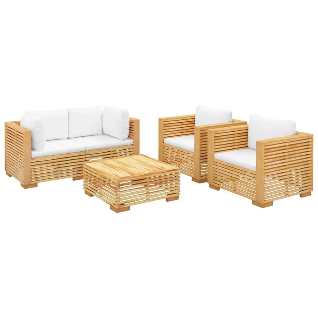 Garden Lounge Set Outdoor Furniture 5 Piece Solid Teak Wood with Cushions Brown