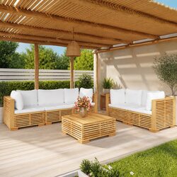 6-Piece Solid Teak Garden Lounge Set with Cushions