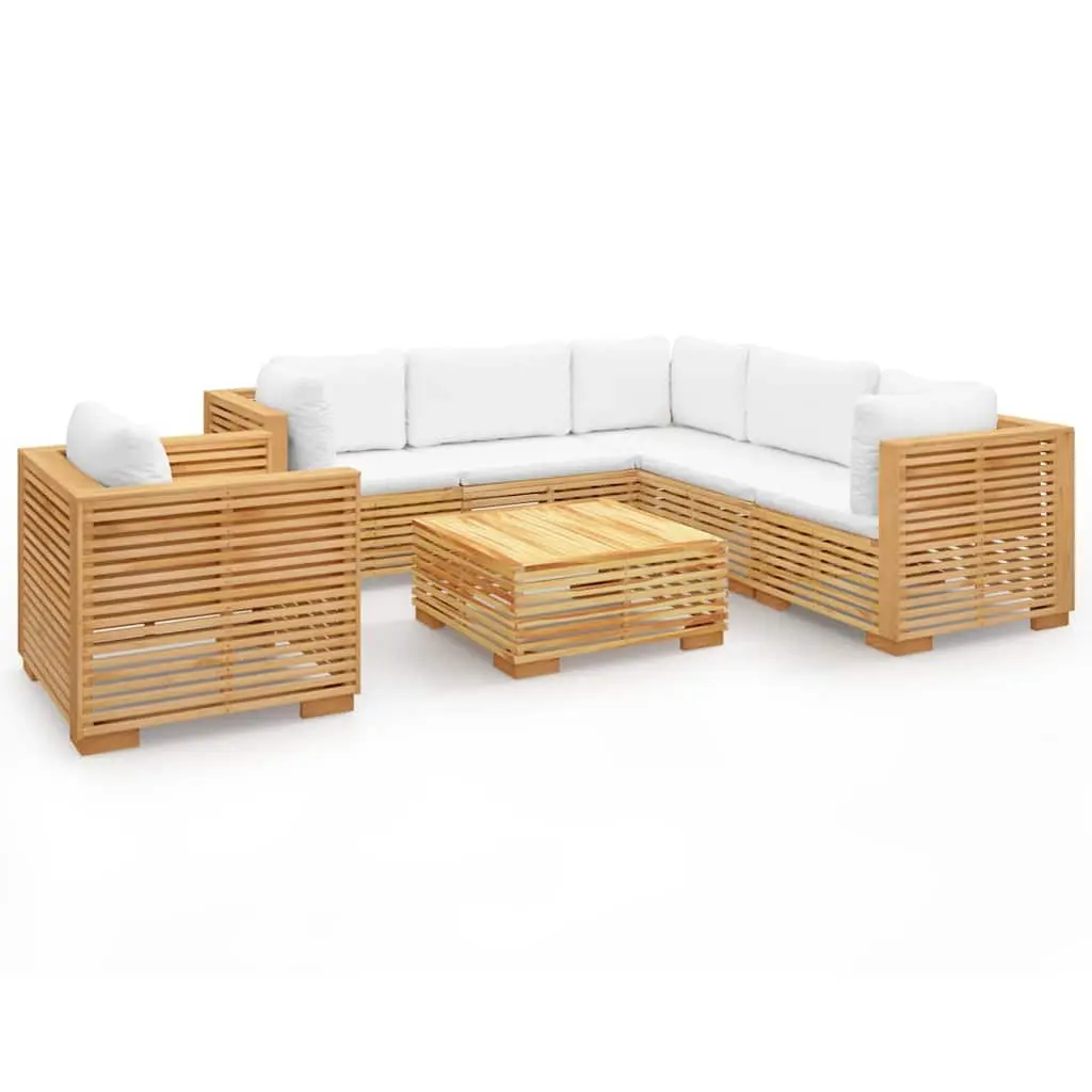 7 Piece Outdoor Solid Teak Wood Lounge Set with Cushions for Garden and Patio Brown