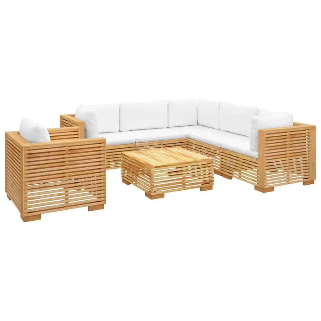 7 Piece Outdoor Solid Teak Wood Lounge Set with Cushions for Garden and Patio Brown