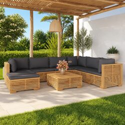 Factual 8-Piece Teak Wood Outdoor Lounge Set with Cushions
