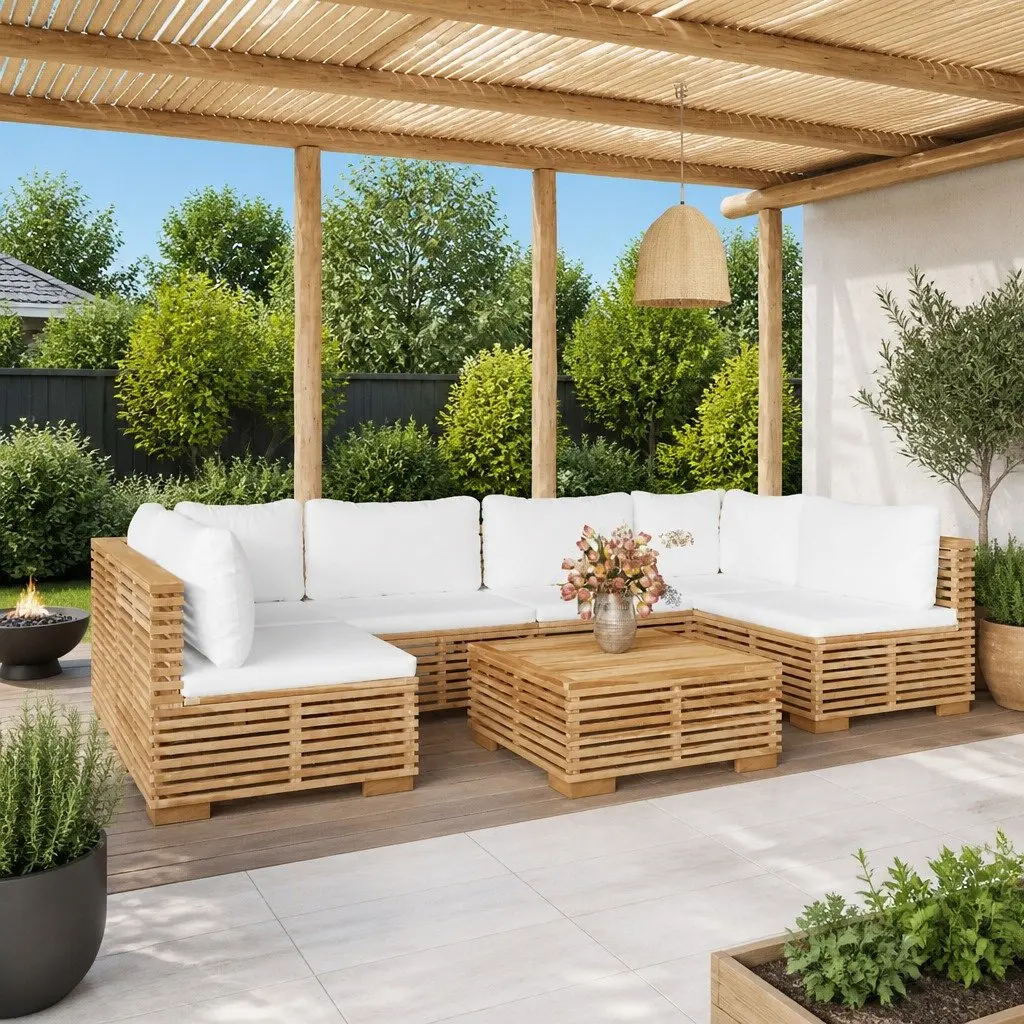 Garden Lounge Set 7 Piece Outdoor Furniture Patio Garden Solid Teak Wood