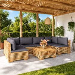 7 Piece Garden Lounge Set with Cushions Solid Teak Wood Outdoor Furniture