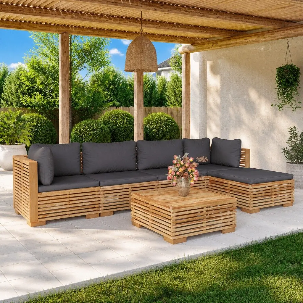 6 Piece Garden Lounge Set for Outdoor Use Teak Wood Brown