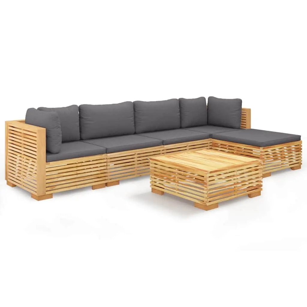 6 Piece Garden Lounge Set for Outdoor Use Teak Wood Brown