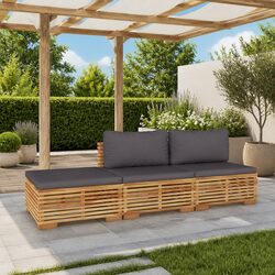 3 Piece Garden Lounge Set Outdoor Furniture with Cushions Solid Wood Teak Brown