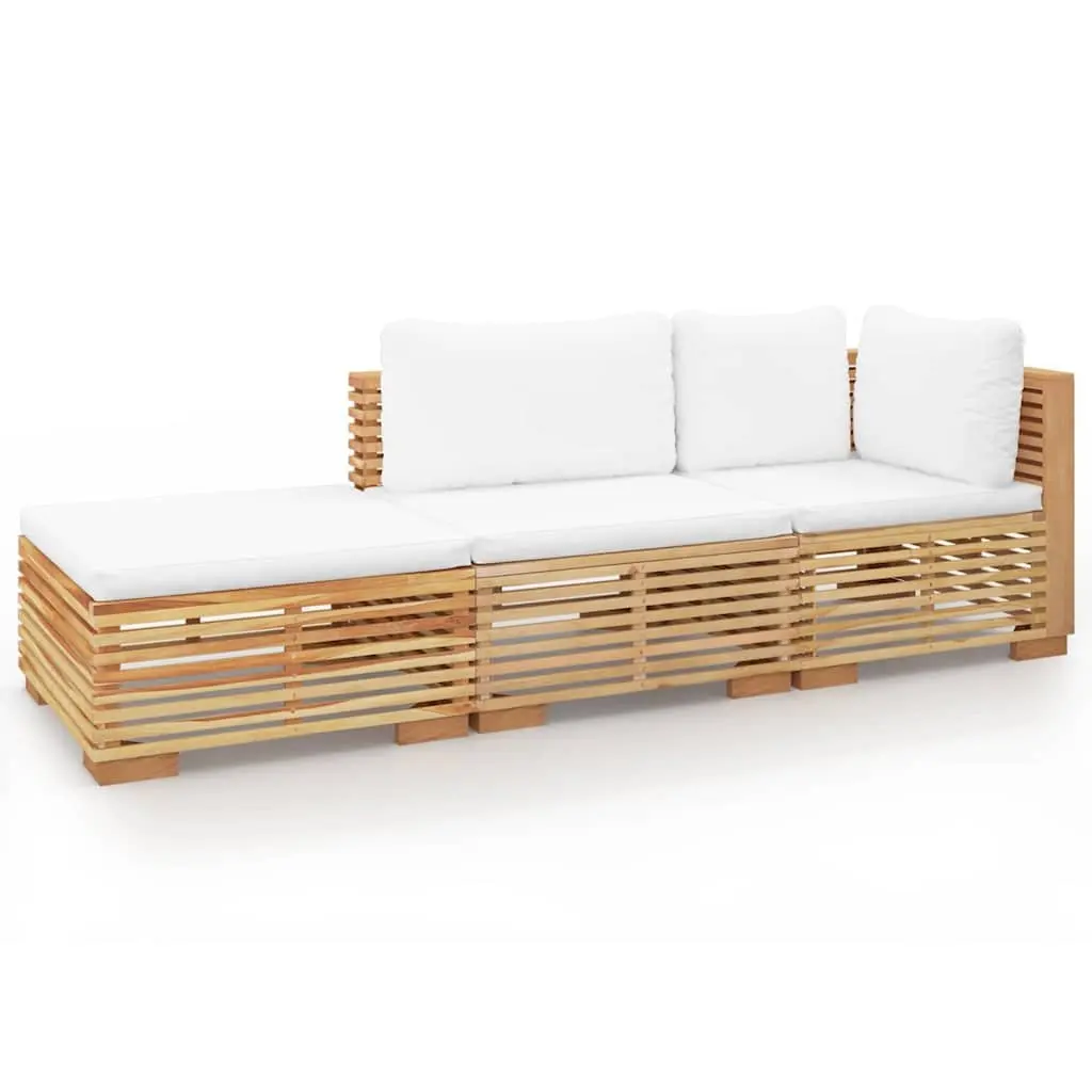 3 Piece Garden Lounge Set for Outdoor Use Solid Teak Wood with Cushions Brown