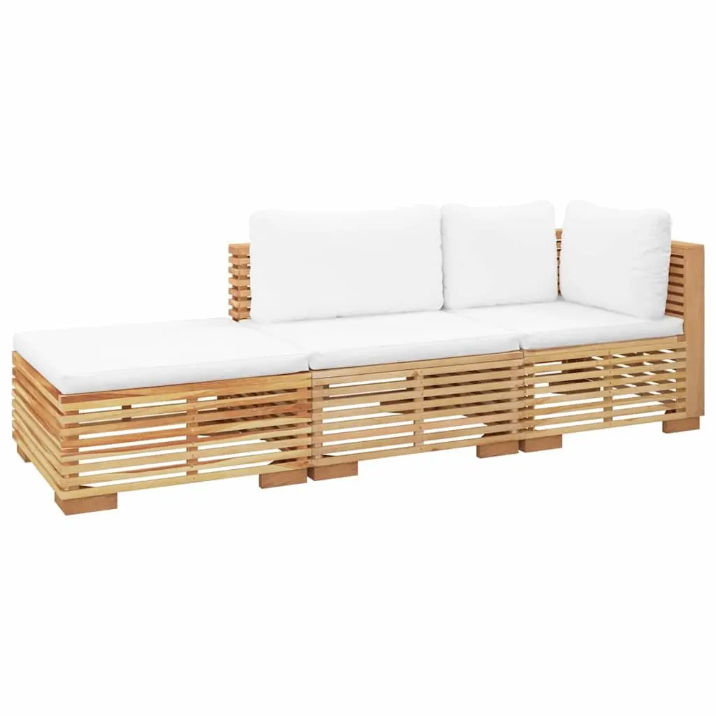 3 Piece Garden Lounge Set for Outdoor Use Solid Teak Wood with Cushions Brown