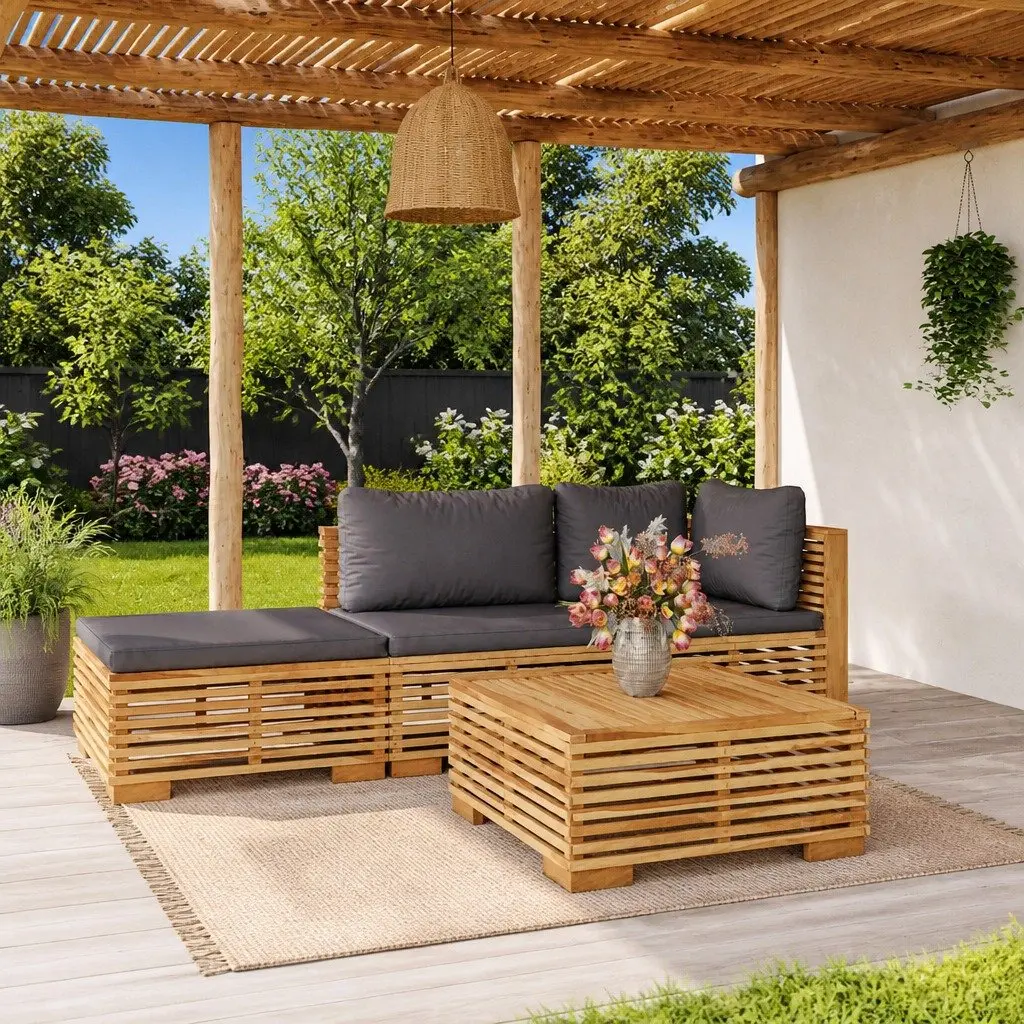 Outdoor Lounge Set Solid Wood 4 Piece Garden Furniture with Cushions Brown
