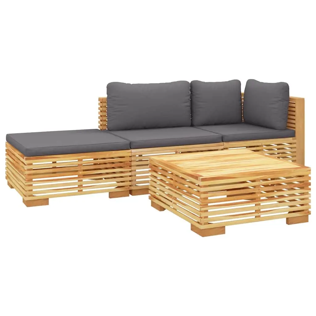 Outdoor Lounge Set Solid Wood 4 Piece Garden Furniture with Cushions Brown