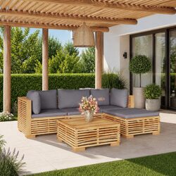 Specifications for 5-Piece Teak Brown Lounge Furniture Set