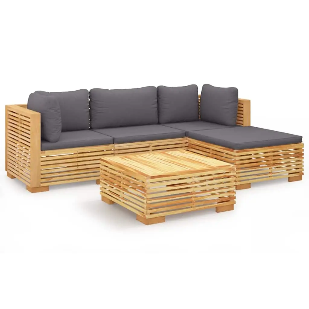 5 Piece Garden Lounge Set Outdoor Furniture Teak Brown