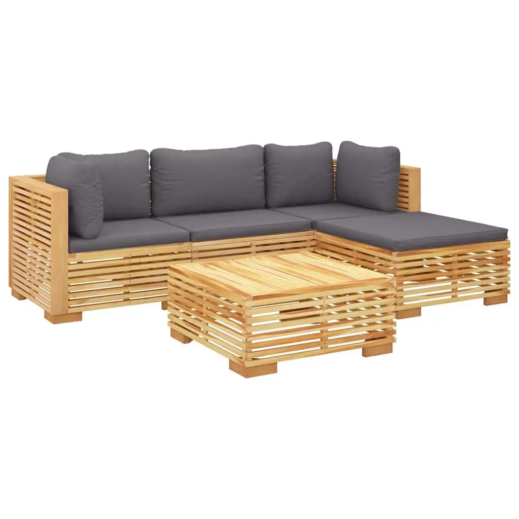 5 Piece Garden Lounge Set Outdoor Furniture Teak Brown