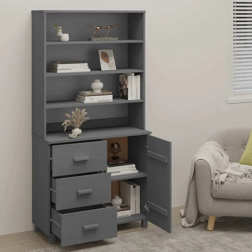 Grey Wooden Highboard Sideboard Storage Cabinet