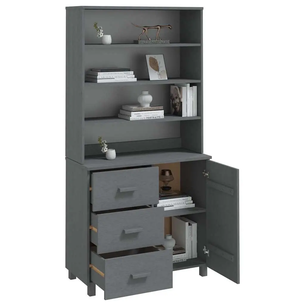 Grey Wooden Highboard Sideboard Storage Cabinet