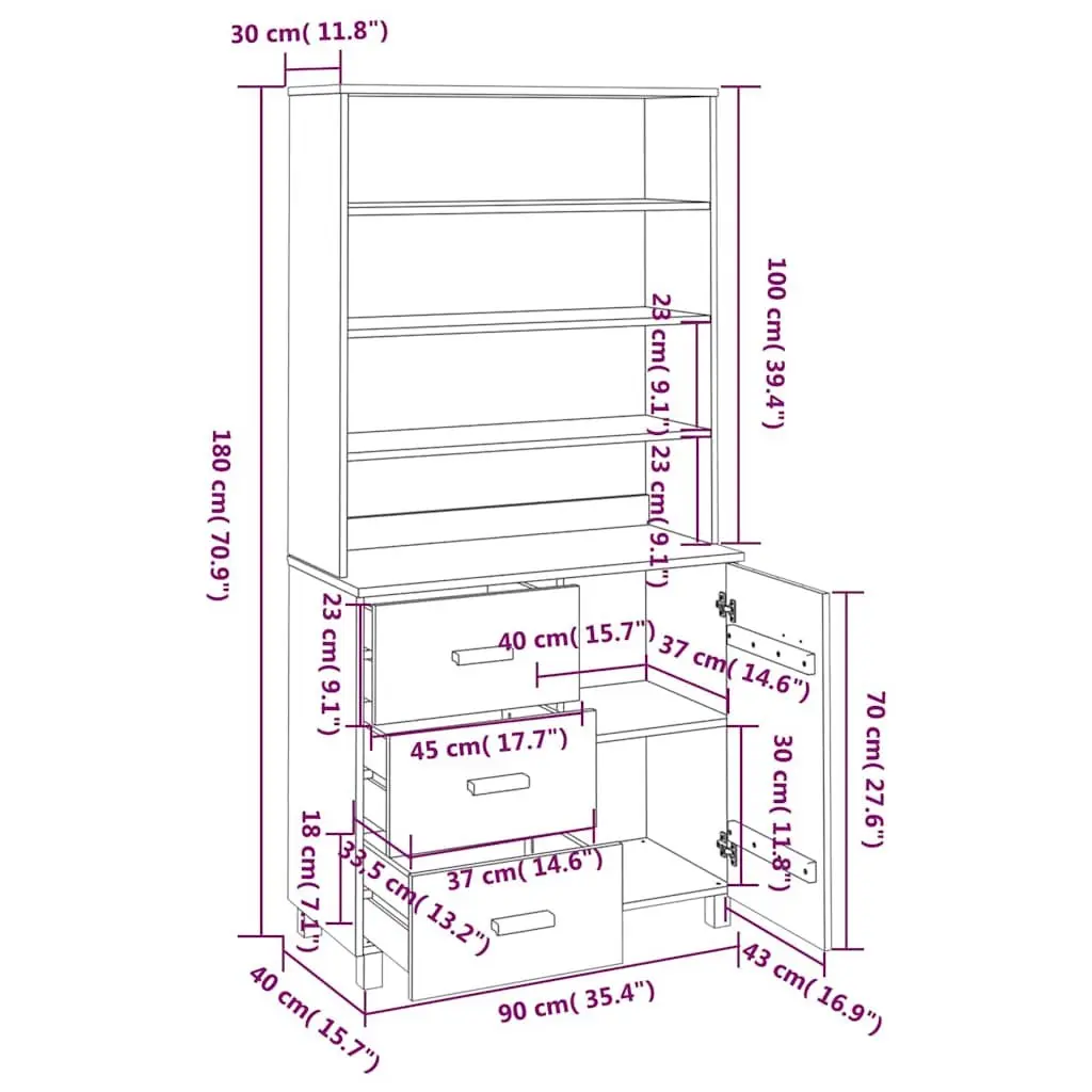 Grey Wooden Highboard Sideboard Storage Cabinet