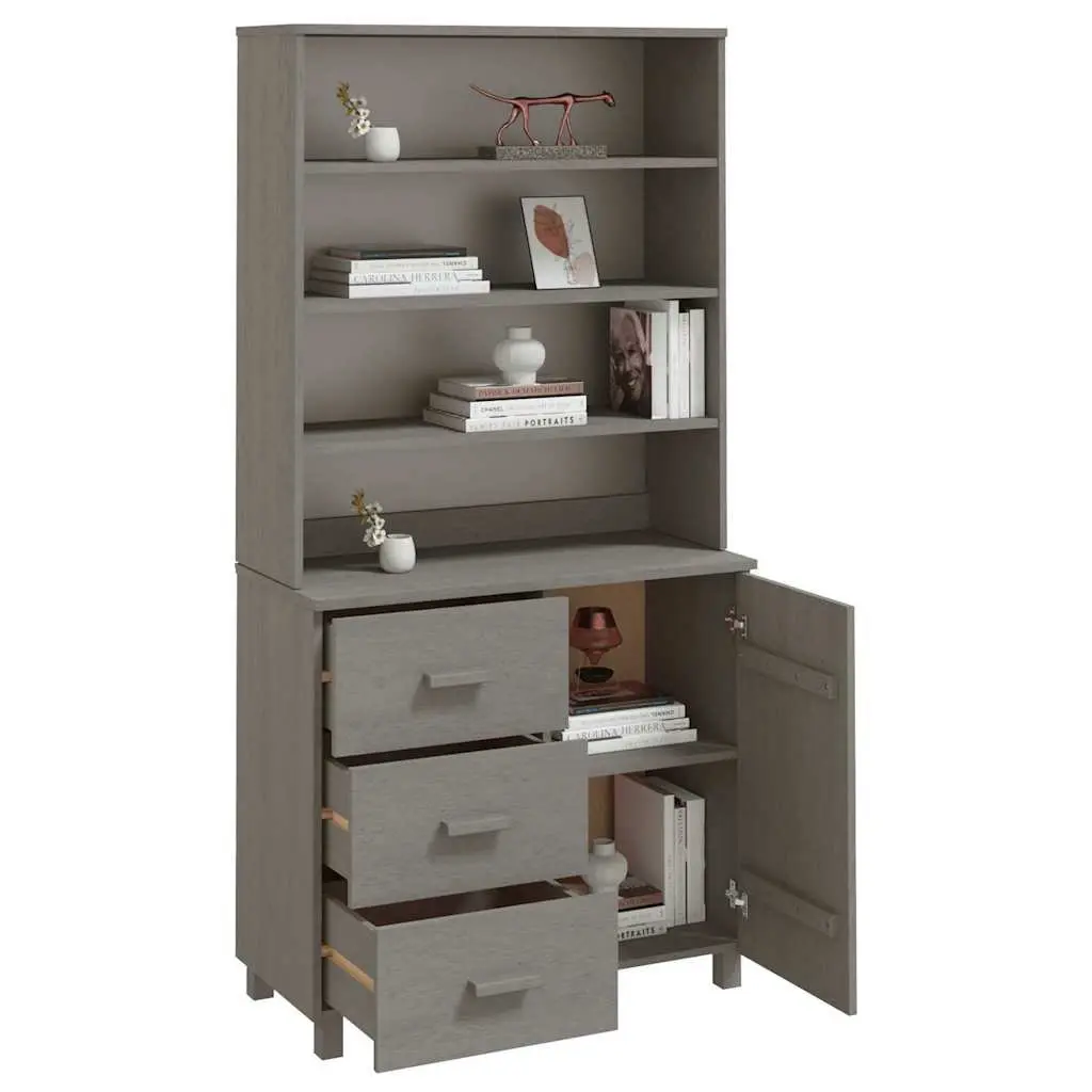 Highboard Sideboard Solid Pine Wood Buffet Cabinet Storage Grey 1 Door 3 Drawers