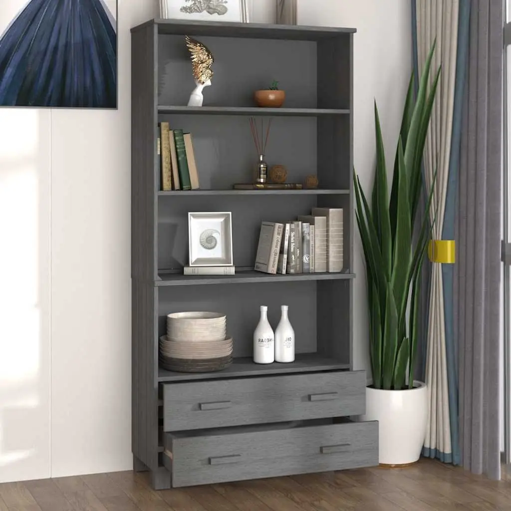 Solid Pine Wood Highboard Sideboard Storage Cabinet Grey Shelves Drawers