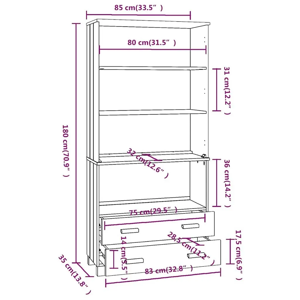 Solid Pine Wood Highboard Sideboard Storage Cabinet Grey Shelves Drawers