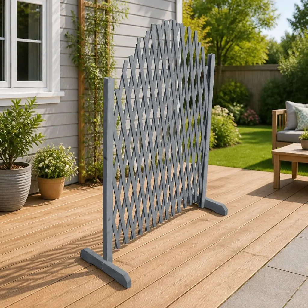 1.8m Expandable Wooden Trellis Fence Panel in Grey