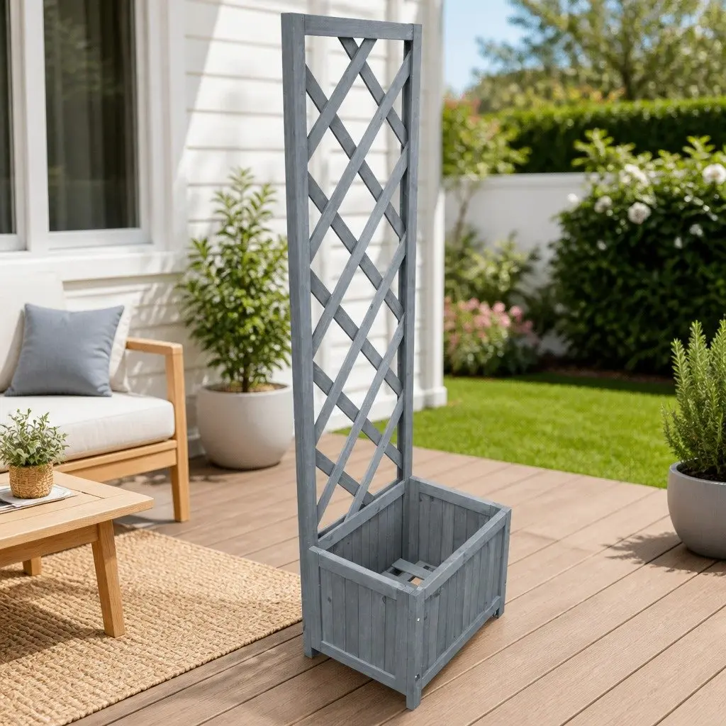 Wooden Trellis Planter for Garden 40x30x135 cm Grey