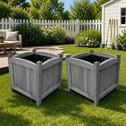 30x30x30 cm Grey Wooden Raised Beds - Set of 2