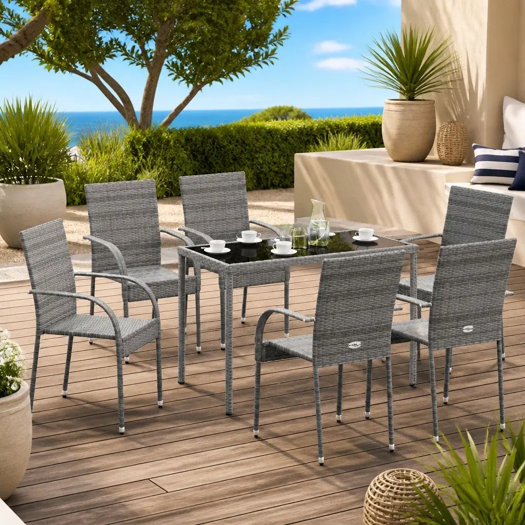 6 Grey Stackable Outdoor Dining Chairs