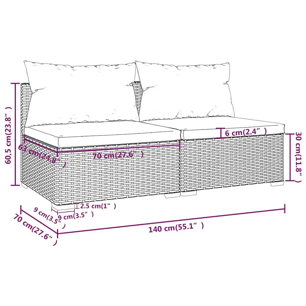 Outdoor Garden Lounge Set 2 Piece Poly Rattan Modular Patio Furniture Black