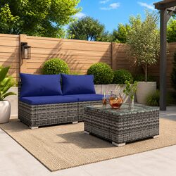 3 Piece Modular Outdoor Furniture - Grey Poly Rattan Set