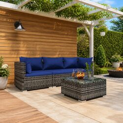 4 Piece Modular Lounge Set: Grey Poly Rattan and Steel