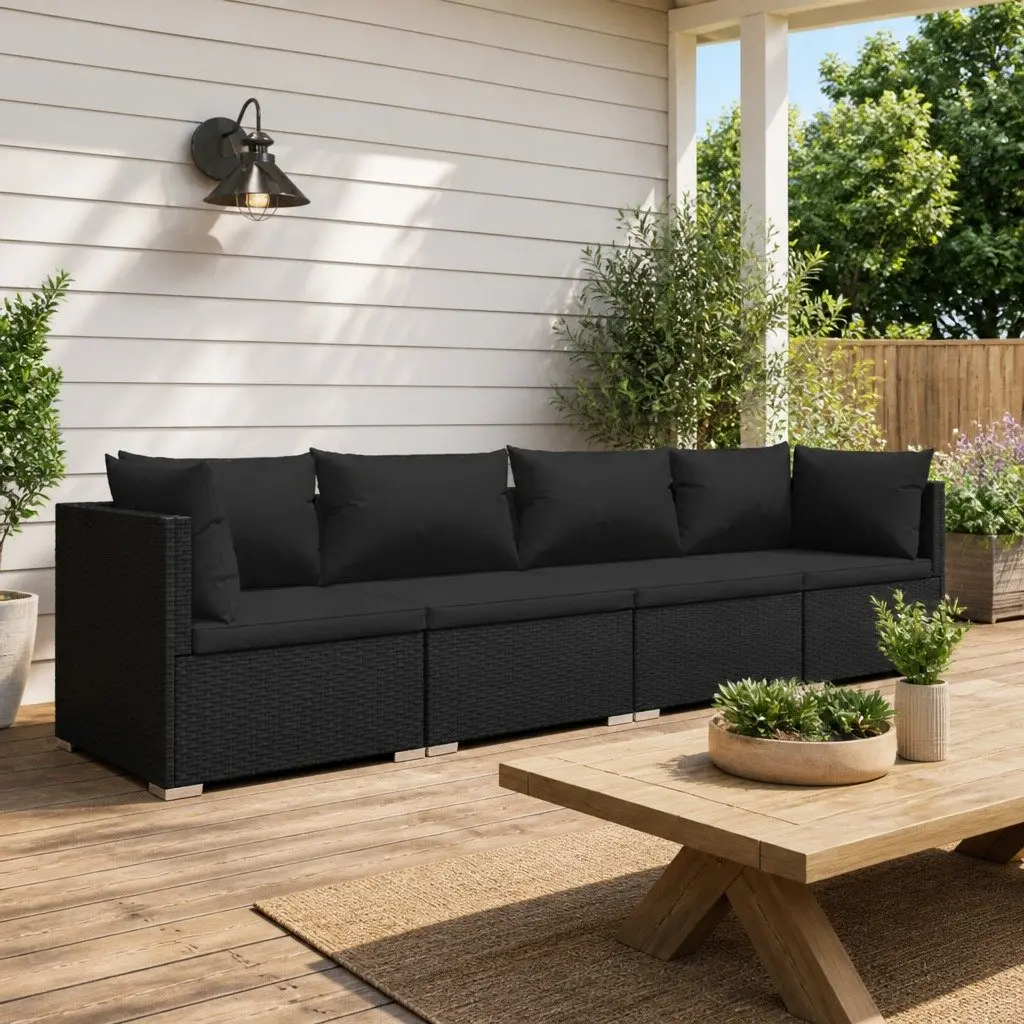 4 Piece Garden Lounge Set Outdoor Furniture Poly Rattan Black