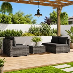 5 Piece Garden Lounge Set Outdoor Patio Furniture Poly Rattan Cushions Grey