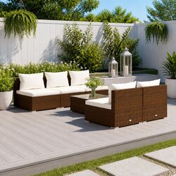 Garden Lounge Set 6 Piece Outdoor Furniture Poly Rattan Brown with Cushions