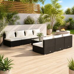Garden Lounge Set 8 Piece Outdoor Patio Furniture Poly Rattan Black Modular