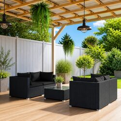 5 Piece Garden Lounge Set: Black Poly Rattan Outdoor Furniture
