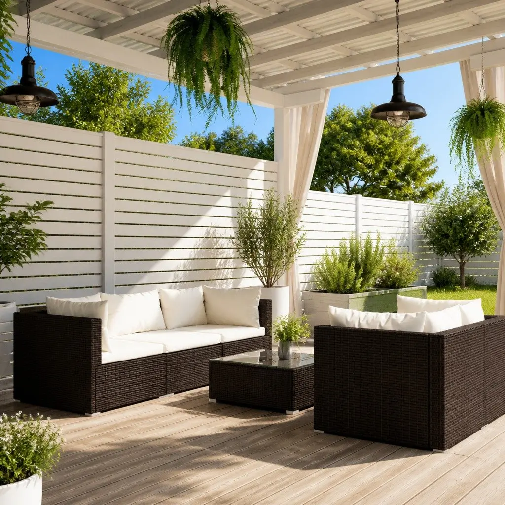 6 Piece Garden Lounge Set Modular Outdoor Furniture with Cushions in Brown Rattan for Relaxation