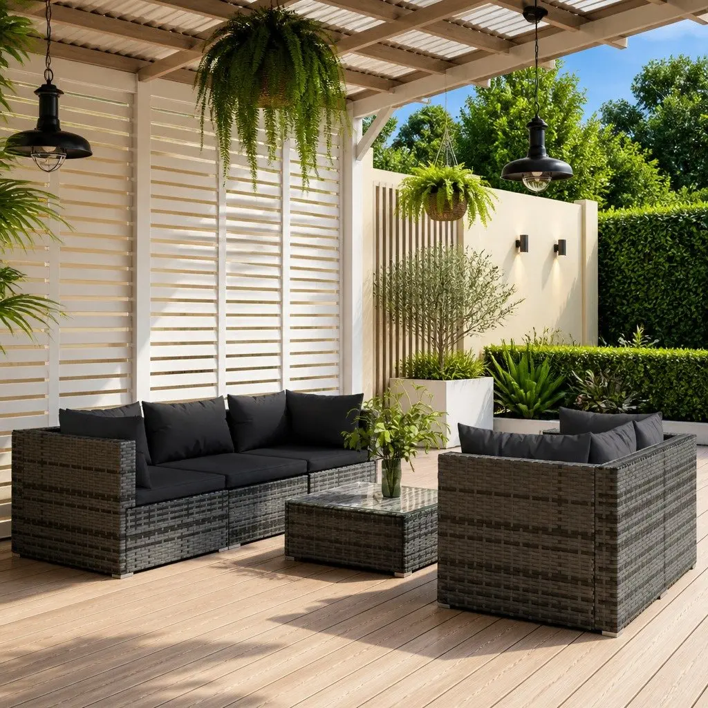 6 Piece Modular Garden Lounge Set Outdoor Furniture Grey